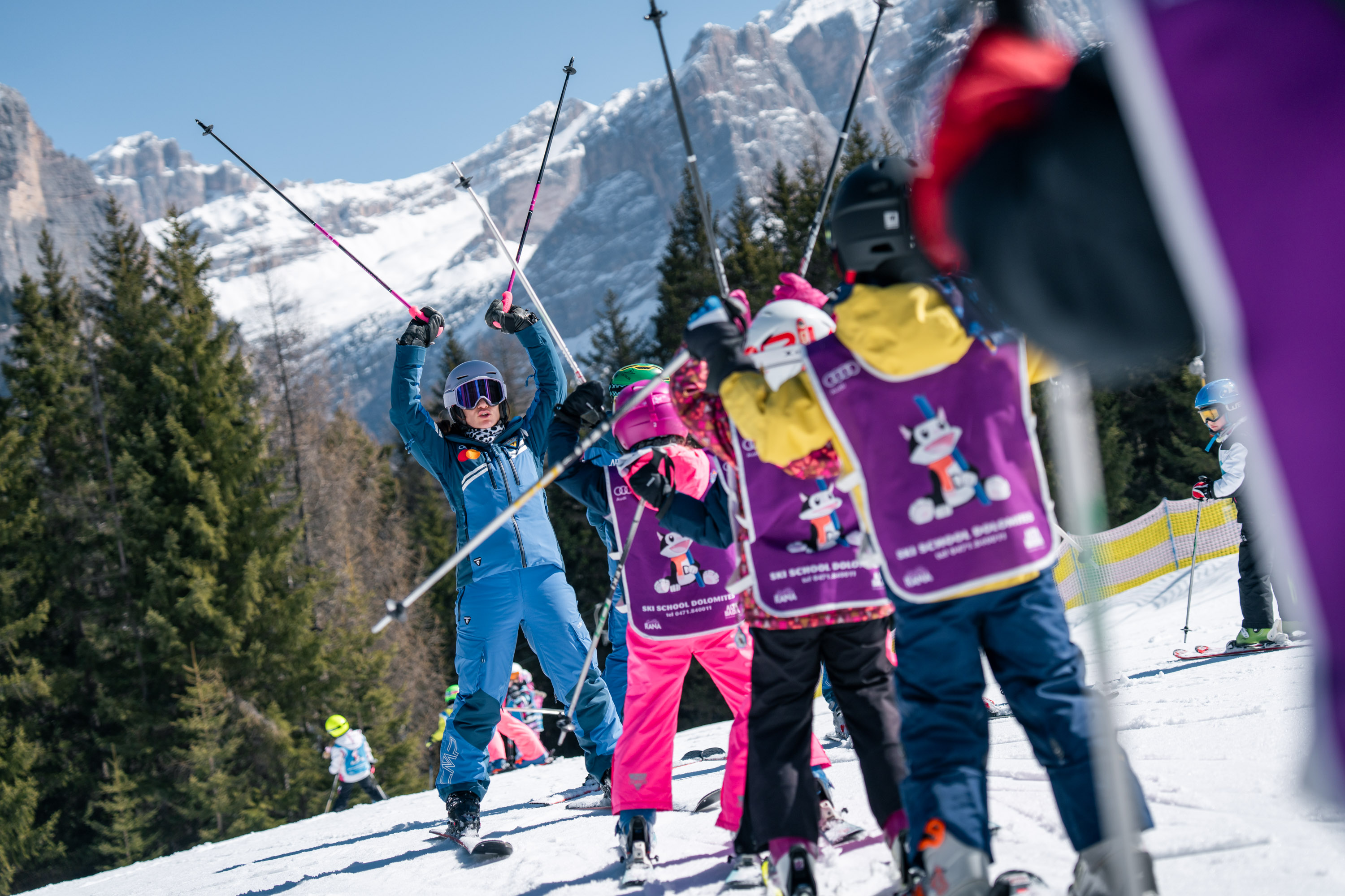 kids ski group course Alta Badia Dolomites